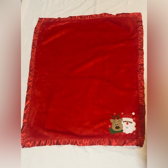 Baby Essentials Christmas Fleece Red  Blanket 35”29” Santa and Reindeer - Picture 2 of 11